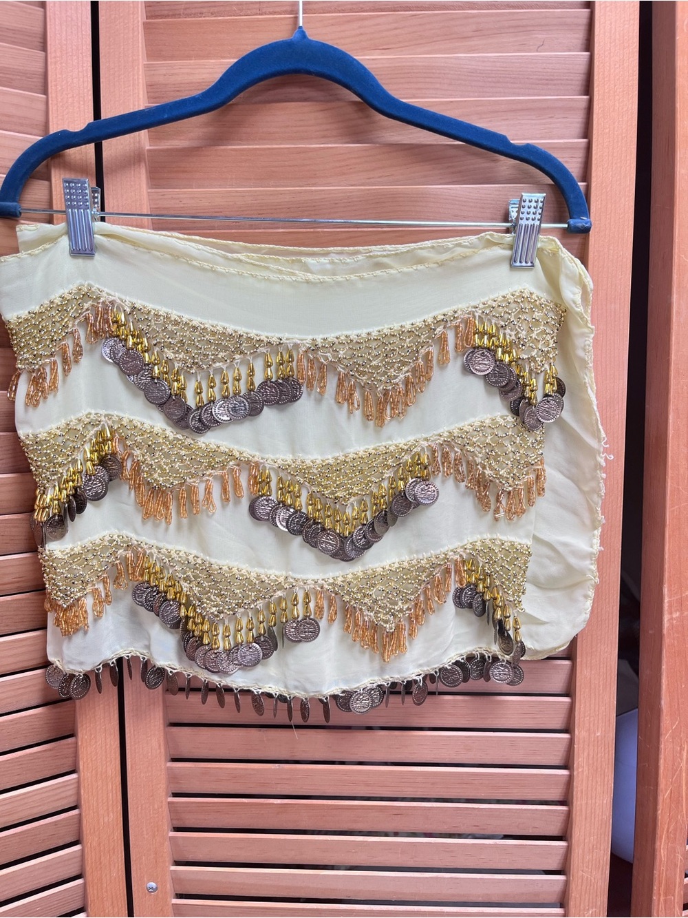 Light yellow Belly Dance Hip Scarf with Gold Coins